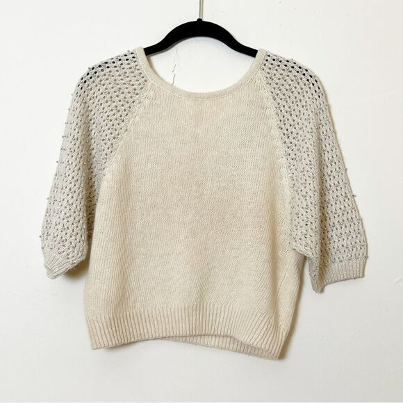 FaBE Vintage Ramie Angora Lambswool Blend Embellished Sleeve Cropped Sweater, MD - Picture 1 of 6
